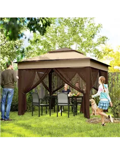 Outsunny 3 x 3(m) Pop Up Gazebo, Height Adjustable Instant Event Shelter with Netting and Carrying Bag, Beige 2