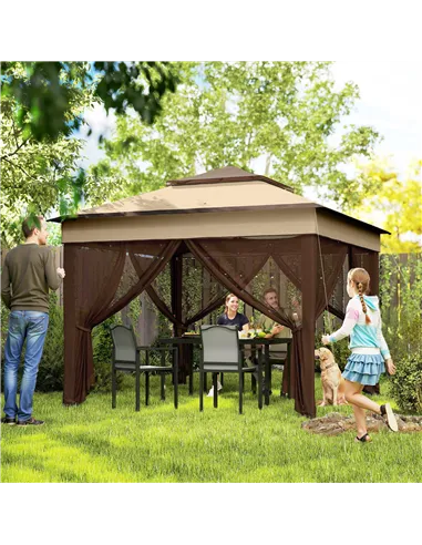 Outsunny 3 x 3(m) Pop Up Gazebo, Height Adjustable Instant Event Shelter with Netting and Carrying Bag, Beige