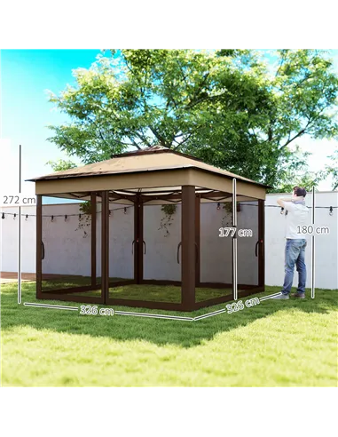 Outsunny 3 x 3(m) Pop Up Gazebo, Height Adjustable Instant Event Shelter with Netting and Carrying Bag, Beige