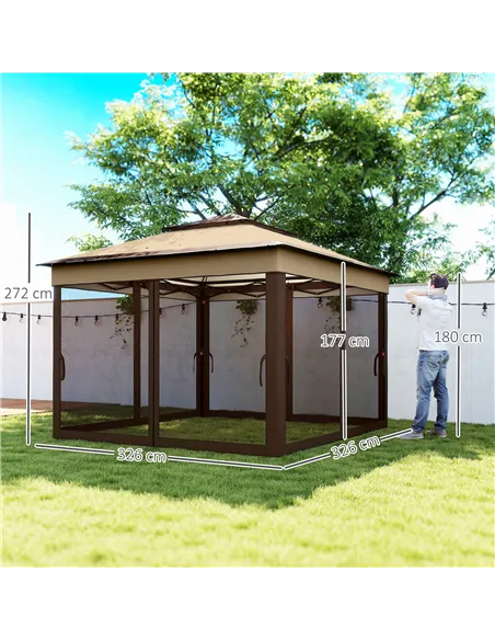 Outsunny 3 x 3(m) Pop Up Gazebo, Height Adjustable Instant Event Shelter with Netting and Carrying Bag, Beige
