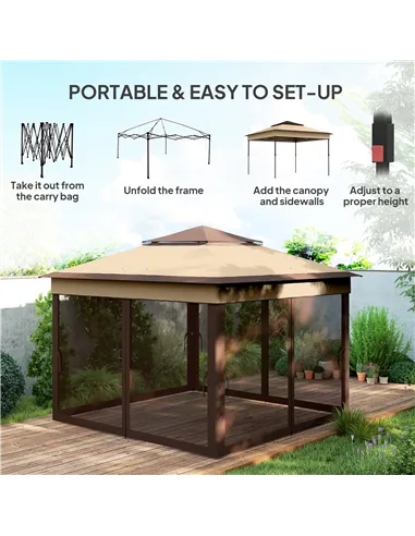 Outsunny 3 x 3(m) Pop Up Gazebo, Height Adjustable Instant Event Shelter with Netting and Carrying Bag, Beige