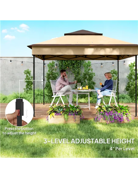 Outsunny 3 x 3(m) Pop Up Gazebo, Height Adjustable Instant Event Shelter with Netting and Carrying Bag, Beige