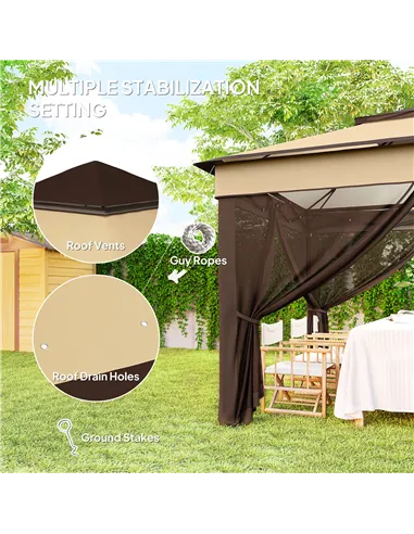 Outsunny 3 x 3(m) Pop Up Gazebo, Height Adjustable Instant Event Shelter with Netting and Carrying Bag, Beige