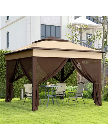 Outsunny 3 x 3(m) Pop Up Gazebo, Height Adjustable Instant Event Shelter with Netting and Carrying Bag, Beige