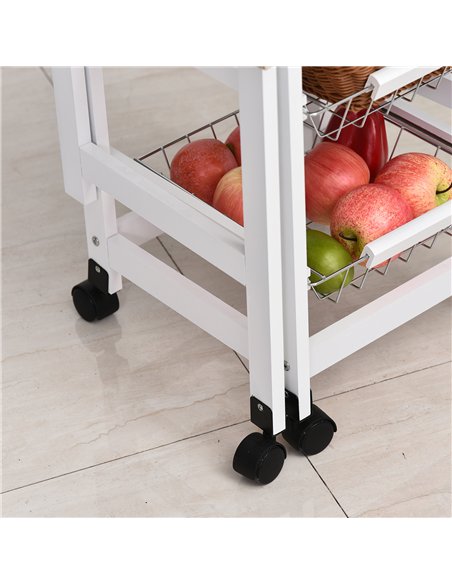 HOMCOM Drop-Leaf Kitchen Cart Trolley w/ 3 Baskets Drawer Surface Top 6 Universal Wheels Rolling Storage Unit Kitchen Home Dinin