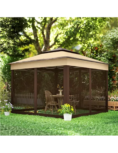 Outsunny 3 x 3(m) Pop Up Gazebo, Height Adjustable Instant Event Shelter with Netting and Carrying Bag, Beige