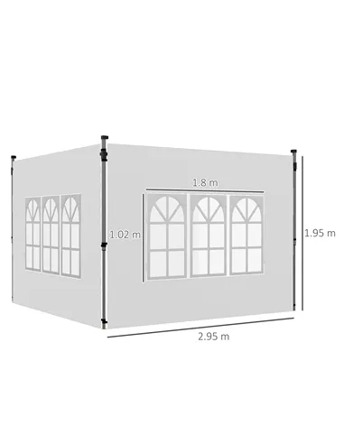 Outsunny Gazebo Side Panels, Sides Replacement with Window for 3x3(m) or 3x4m Pop Up Gazebo, 2 Pack, White