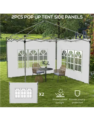 Outsunny Gazebo Side Panels, Sides Replacement with Window for 3x3(m) or 3x4m Pop Up Gazebo, 2 Pack, White