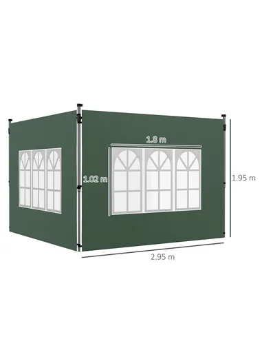 Outsunny Gazebo Side Panels, Sides Replacement with Window for 3x3(m) or 3x4m Pop Up Gazebo, 2 Pack, Green