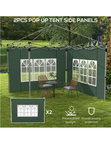 Outsunny Gazebo Side Panels, Sides Replacement with Window for 3x3(m) or 3x4m Pop Up Gazebo, 2 Pack, Green