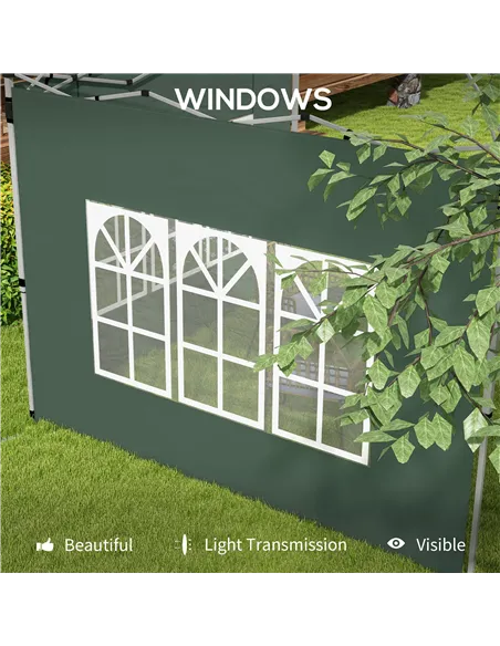 Outsunny Gazebo Side Panels, Sides Replacement with Window for 3x3(m) or 3x4m Pop Up Gazebo, 2 Pack, Green