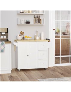 HOMCOM Drop-Leaf Kitchen Island on Wheels with Extendable Rubber Wood Worktop, Rolling Kitchen Storage Trolley, Utility Storage  2
