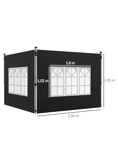 Outsunny Gazebo Side Panels, Sides Replacement with Window for 3x3(m) or 3x4m Pop Up Gazebo, 2 Pack, Black