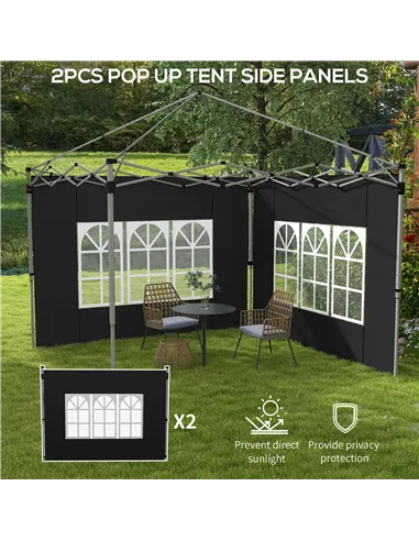 Outsunny Gazebo Side Panels, Sides Replacement with Window for 3x3(m) or 3x4m Pop Up Gazebo, 2 Pack, Black
