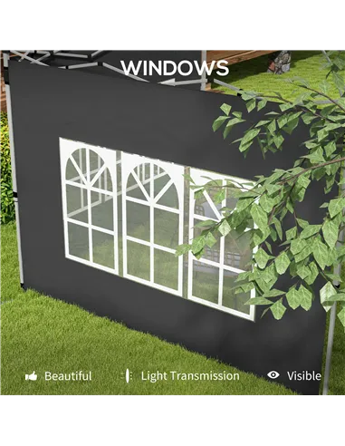 Outsunny Gazebo Side Panels, Sides Replacement with Window for 3x3(m) or 3x4m Pop Up Gazebo, 2 Pack, Black