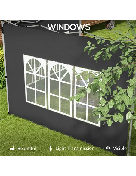 Outsunny Gazebo Side Panels, Sides Replacement with Window for 3x3(m) or 3x4m Pop Up Gazebo, 2 Pack, Black