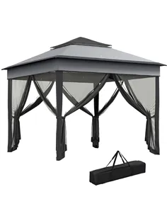 Outsunny 3 x 3(m) Pop Up Gazebo, Height Adjustable Instant Event Shelter with Netting and Carrying Bag, Grey