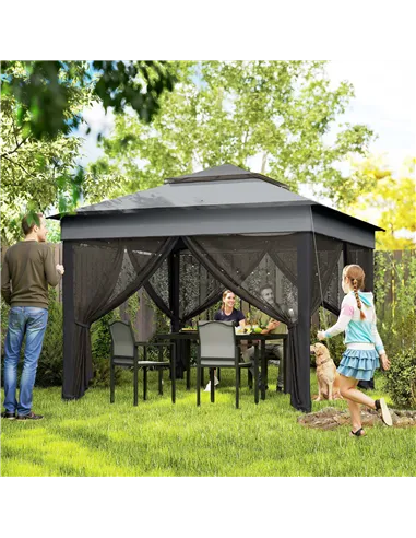 Outsunny 3 x 3(m) Pop Up Gazebo, Height Adjustable Instant Event Shelter with Netting and Carrying Bag, Grey