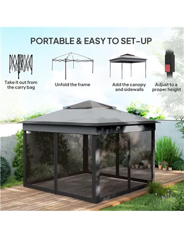 Outsunny 3 x 3(m) Pop Up Gazebo, Height Adjustable Instant Event Shelter with Netting and Carrying Bag, Grey