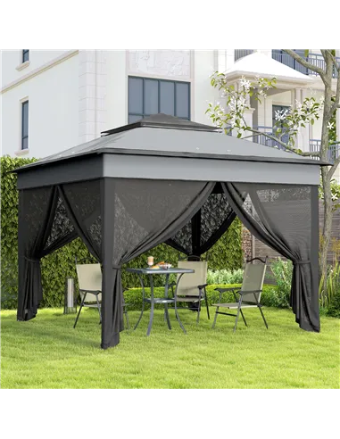 Outsunny 3 x 3(m) Pop Up Gazebo, Height Adjustable Instant Event Shelter with Netting and Carrying Bag, Grey