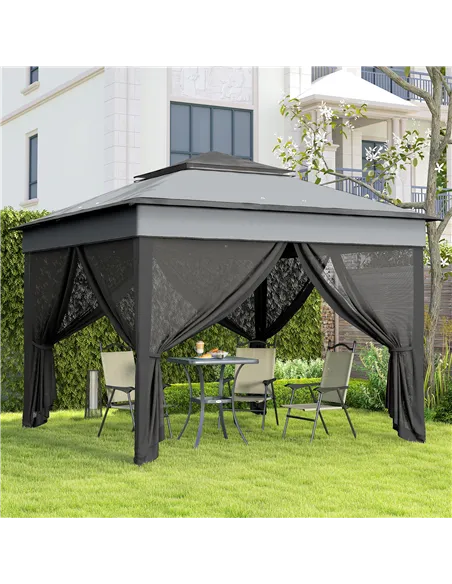 Outsunny 3 x 3(m) Pop Up Gazebo, Height Adjustable Instant Event Shelter with Netting and Carrying Bag, Grey