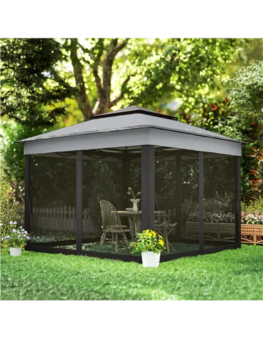 Outsunny 3 x 3(m) Pop Up Gazebo, Height Adjustable Instant Event Shelter with Netting and Carrying Bag, Grey