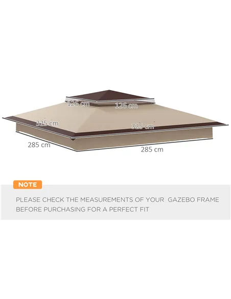 Outsunny Pop up Gazebo Cover, 2-Tier Gazebo Roof Replacement for 3.25m x 3.25m Frame, 30+ UV Protection, Beige