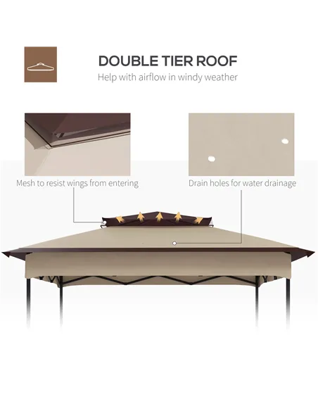 Outsunny Pop up Gazebo Cover, 2-Tier Gazebo Roof Replacement for 3.25m x 3.25m Frame, 30+ UV Protection, Beige