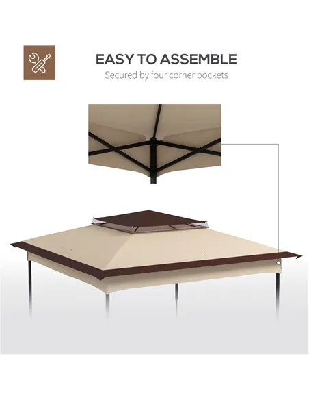 Outsunny Pop up Gazebo Cover, 2-Tier Gazebo Roof Replacement for 3.25m x 3.25m Frame, 30+ UV Protection, Beige