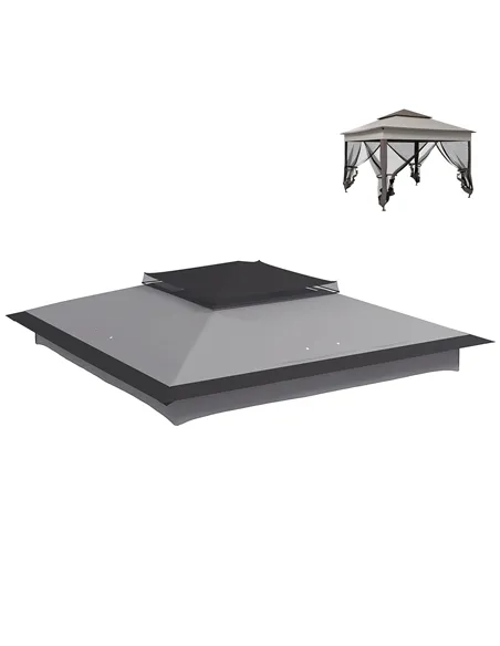 Outsunny Pop up Gazebo Cover, 2-Tier Gazebo Roof Replacement for 3.25m x 3.25m Frame, 30+ UV Protection, Grey