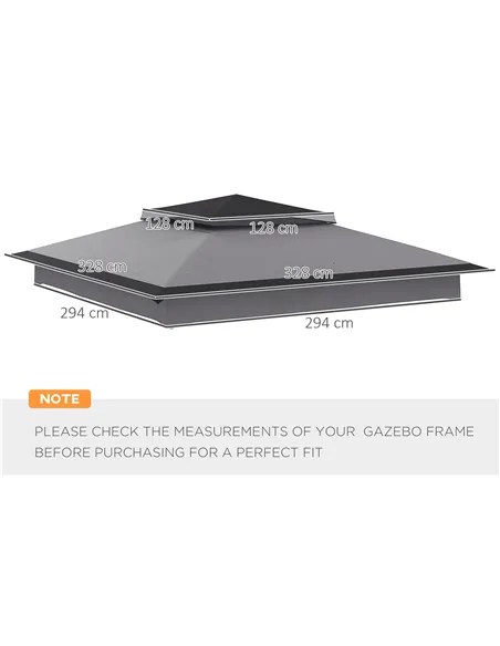 Outsunny Pop up Gazebo Cover, 2-Tier Gazebo Roof Replacement for 3.25m x 3.25m Frame, 30+ UV Protection, Grey