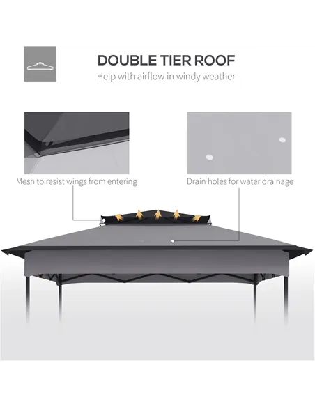 Outsunny Pop up Gazebo Cover, 2-Tier Gazebo Roof Replacement for 3.25m x 3.25m Frame, 30+ UV Protection, Grey