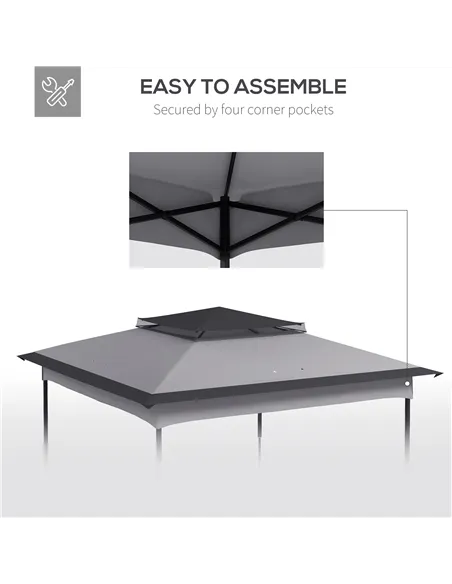 Outsunny Pop up Gazebo Cover, 2-Tier Gazebo Roof Replacement for 3.25m x 3.25m Frame, 30+ UV Protection, Grey