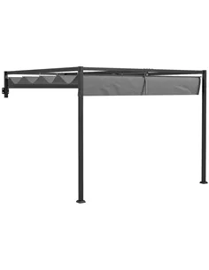 Outsunny 3 x 4m Lean To Steel Pergola, with Moving Fabric Canopy - Dark Grey