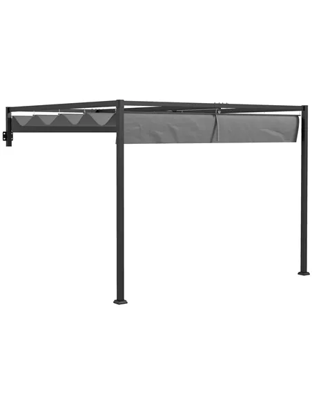 Outsunny 3 x 4m Lean To Steel Pergola, with Moving Fabric Canopy - Dark Grey