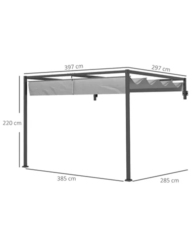 Outsunny 3 x 4m Lean To Steel Pergola, with Moving Fabric Canopy - Dark Grey