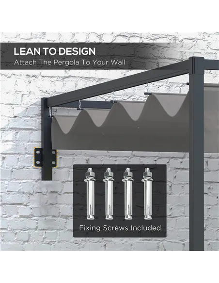 Outsunny 3 x 4m Lean To Steel Pergola, with Moving Fabric Canopy - Dark Grey
