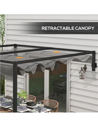 Outsunny 3 x 4m Lean To Steel Pergola, with Moving Fabric Canopy - Dark Grey