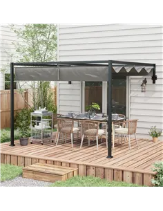 Outsunny 2 x 3(m) Lean To Steel Pergola, with Moving Fabric Canopy - Dark Grey 2