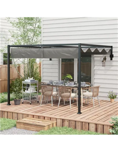 Outsunny 2 x 3(m) Lean To Steel Pergola, with Moving Fabric Canopy - Dark Grey