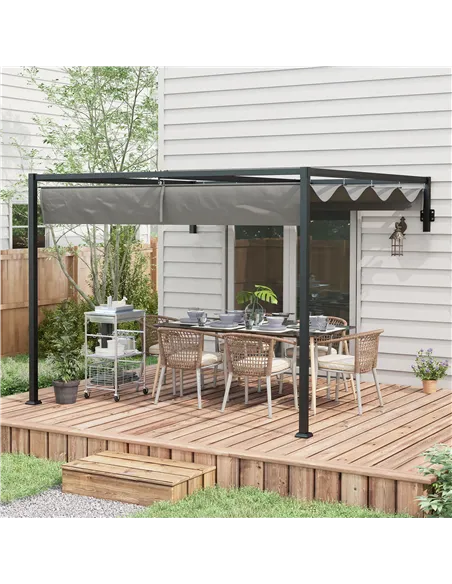 Outsunny 2 x 3(m) Lean To Steel Pergola, with Moving Fabric Canopy - Dark Grey