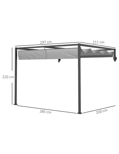 Outsunny 2 x 3(m) Lean To Steel Pergola, with Moving Fabric Canopy - Dark Grey