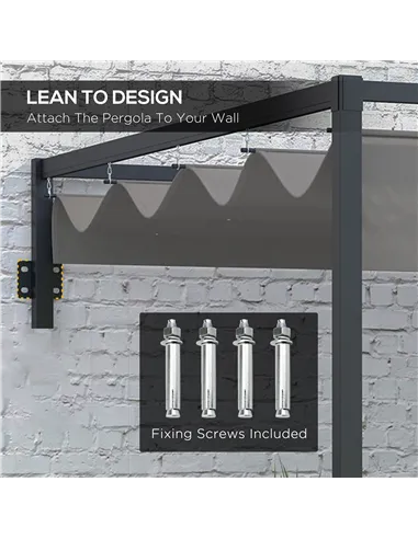 Outsunny 2 x 3(m) Lean To Steel Pergola, with Moving Fabric Canopy - Dark Grey