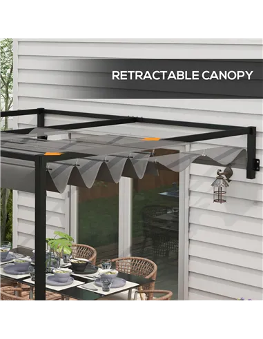 Outsunny 2 x 3(m) Lean To Steel Pergola, with Moving Fabric Canopy - Dark Grey