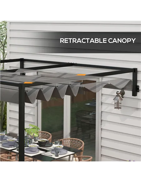 Outsunny 2 x 3(m) Lean To Steel Pergola, with Moving Fabric Canopy - Dark Grey