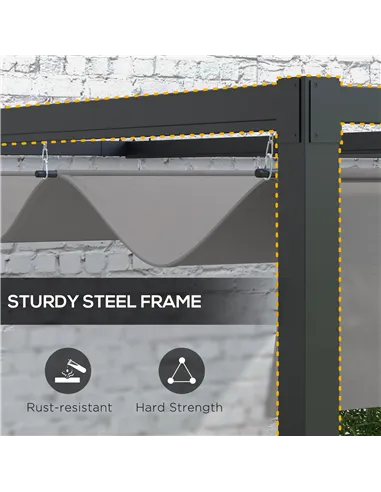 Outsunny 2 x 3(m) Lean To Steel Pergola, with Moving Fabric Canopy - Dark Grey
