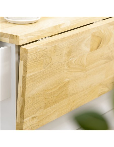 HOMCOM Drop-Leaf Kitchen Island on Wheels with Extendable Rubber Wood Worktop, Rolling Kitchen Storage Trolley, Utility Storage 