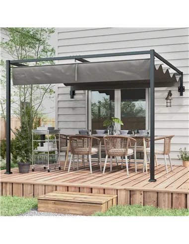 Outsunny 2 x 3(m) Lean To Steel Pergola, with Moving Fabric Canopy - Dark Grey