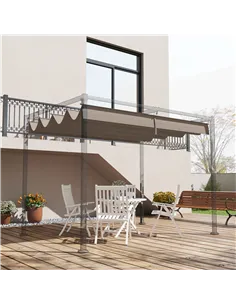 Outsunny Pergola Roof, Retractable Sun Shade Cover for 2.85 x 2m Pergola, UV30+ Protected, Coffee 2