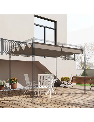 Outsunny Pergola Roof, Retractable Sun Shade Cover for 2.85 x 2m Pergola, UV30+ Protected, Coffee